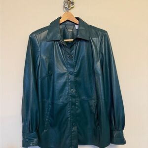 Chico’s Teal Faux Leather Jacket | Snap Button Leather Look Coat | large
